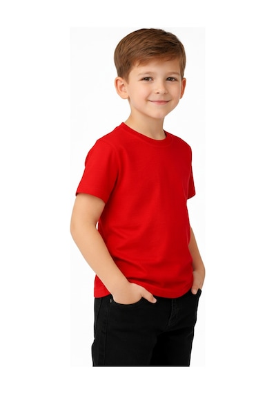 Parti Selesi Unisexs Çocuk Düz Kısa Kollu T-shirt Kırmızı