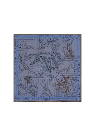 Aker 90x90 Bosphorus Çift Taraflı İpek Twill Eşarp Vizon-mavi Vizon-mavi