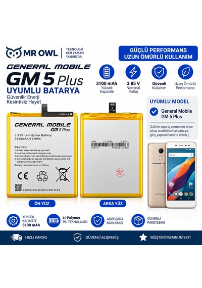 General Mobile Gm 5 Plus Uyumlu 3100 Mah 3.85v Li-polymer Batarya
