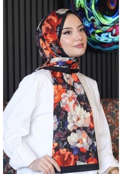 Gül Desen Çok Renkli Soft Pamuk Şal Açik Gri