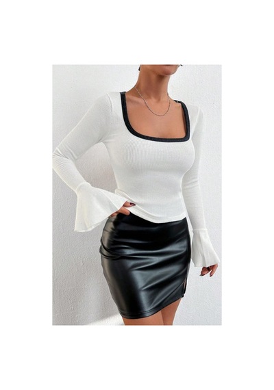 Novalook Kare Yaka Beyaz Kaşkorse İspanyol Kol Bluz Beyaz - 846977035 Beyaz