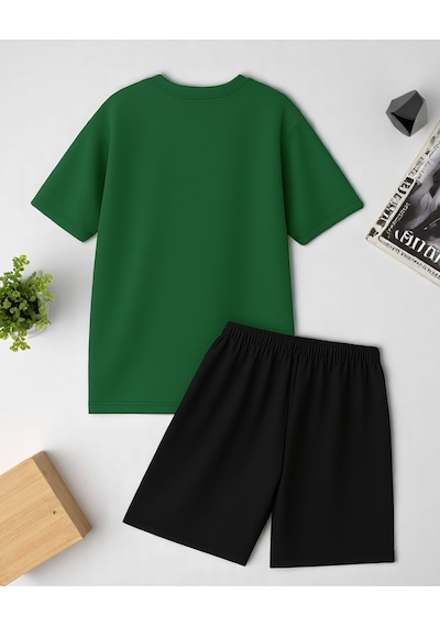 Uyguntarz Unisex Kesinlikle Hayır. Tasarım Basklı Tshirt Şort Takımı Yeşil