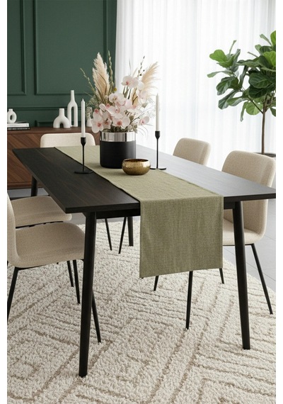 Linen Baskılı Pamuk Keten Haki Runner 40x140 Cm 948 Çok Renkli