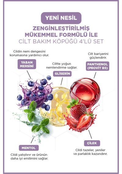 Cilt Bakım Köpüğü Blueberry & Mılkshake 200 Ml+100 Ml +strawberry & Cheesecake 200 Ml+100 Ml