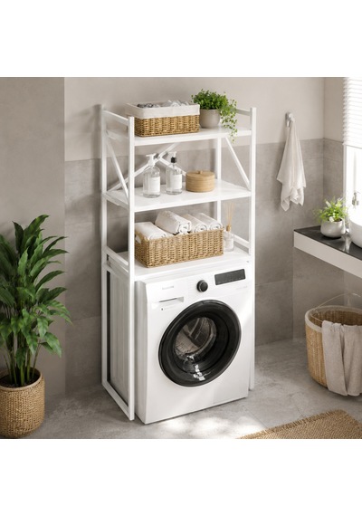 Braga Metal 3 Çamaşır Makinesi Üstü Düzenleyici Raf Beyaz Banyo Düzenleyici Dolap Beyaz - Beyaz