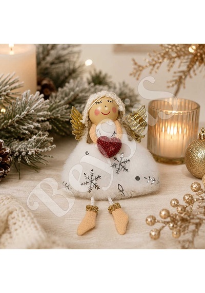 Yılbaşı Kar Meleği Kırmızı Kalp Desenli 13 Cm
