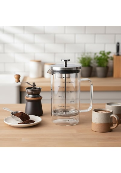 Metal Kapaklı French Press 1000 Ml - Paslanmaz Çelik Çerçeveli Büyük Boy Filtre Kahve Ve Bitki Çayı Demliği Çok Renkli