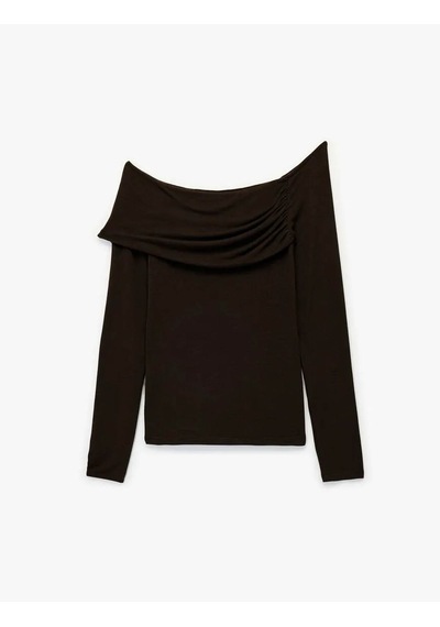 Koton Drape Detaylı Omzu Açık Kahverengi Kadın Bluz 6wak80248ek Kahverengi
