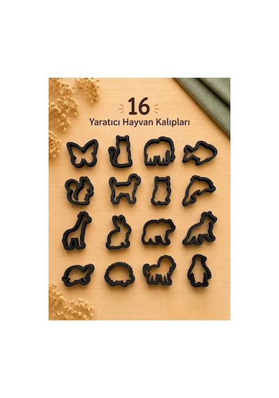 16'lı Hayvan Figürlü Kurabiye Ve Oyun Hamuru Kalıbı Seti - Sert Plastik Kurabiye Kalıpları Bisküvi Basma Seti