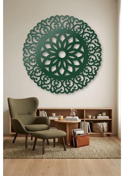 Lotus Mandala Metal Duvar Tablosu - Duvar Sanatı - Duvar Dekoru - Yeşil