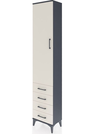 Arges Dolap 4 Raflı 4 Çekmeceli Tek Kapaklı 44x30x221 Antrasit-aytaşı Antrasit