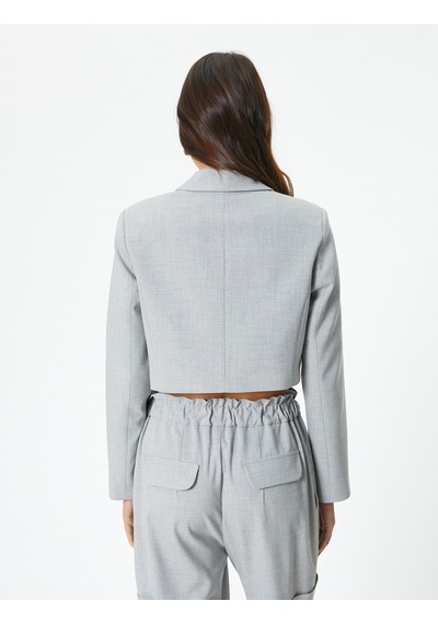 Koton Crop Blazer Ceket Tek Düğmeli Cep Detaylı Gri Melanj 4sak50090uw Gri Melanj