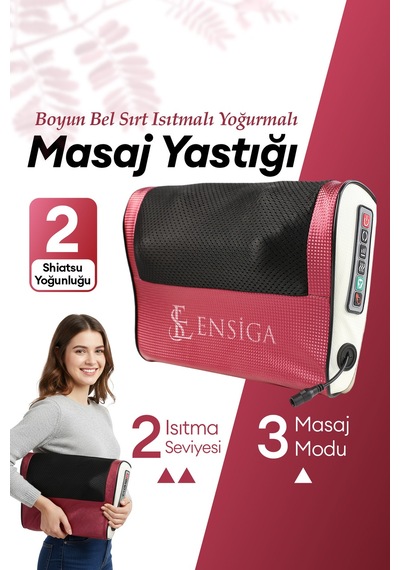 Elektrikli Masaj Yastığı Isıtmalı Yoğurmalı Kademeli Boyun Bel Sırt Araç Çakmaklıklı Adaptörlü Kırmızı