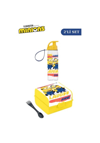 Flosoft Lisanslı Minions Matara Ve Beslenme Kutusu, 3 Bölmeli Okul Beslenme Kabı Ve Suluğu 2 Li Set