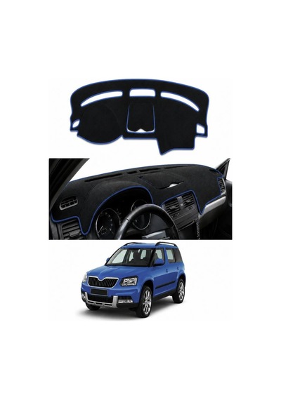 Skoda - Yeti 2009-2017 Uyumlu Torpido Koruma Kılıfı - Mavi Şeritli