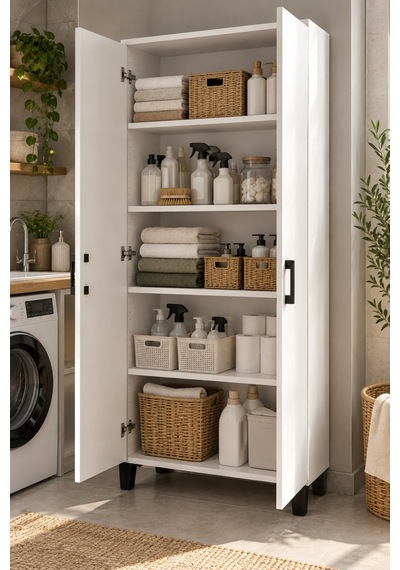 Sulorahome Mutfak Ve Kiler Dolabı 160 Cm Beyaz Çok Amaçlı Dolap