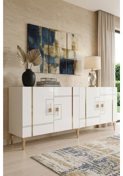 Ka1842bg Made Konsol Ve Tv Sehpası Beyaz-gold 180cm Beyaz - Altın