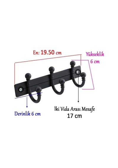 Metax Misket Modeli 3'lü Askı Siyah Renk M-01-02 Çok Renkli