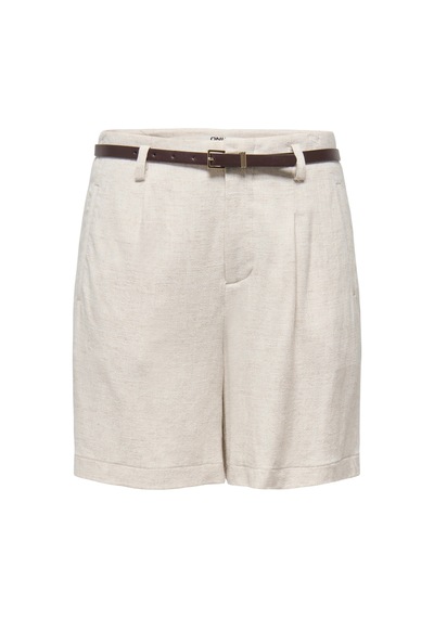 Only Onlsiesta Keten Karışımlı Regular Fit Kemer Detaylı Short Bayan Short 15367413 Taş