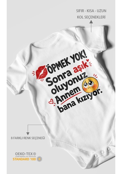 Morivokids Anneye Özel Kısa Kollu Bebek Body %100 Pamuk Zbn172-kk Beyaz