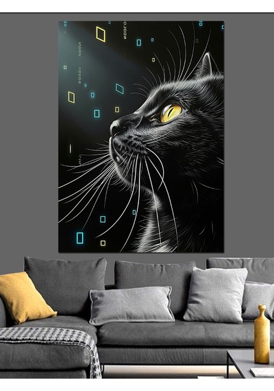 Ahşap Tablo Karanlık Kedi Gözleri Parıltı