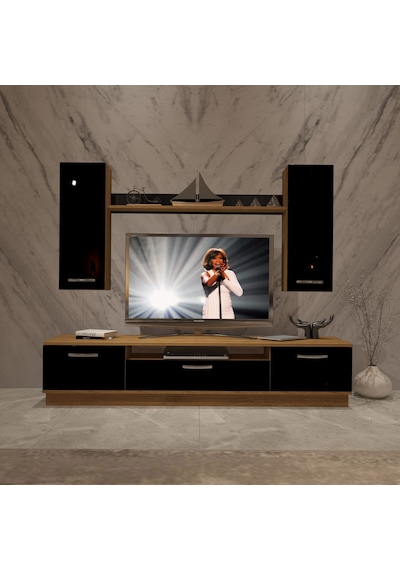 Decoraktiv Trio 5d Mdf Tv Ünitesi Tv Sehpası Ceviz - Siyah