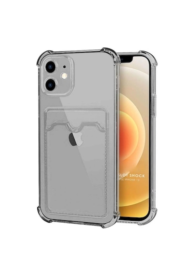 Apple Uyumlu iPhone 12 Kılıf Darbe Emici Köşe Korumalı Kartlıklı Cüzdanlı Silikon Kapak - Füme