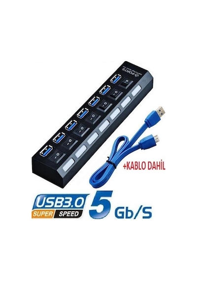 7 Port USB 3.0 Çoklayıcı HUB Çoğaltıcı Switch Splitter