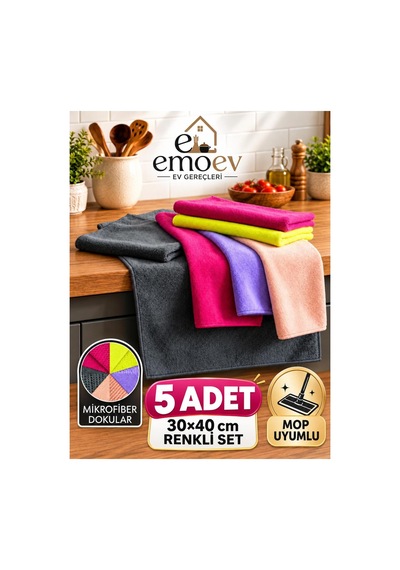 5'li Renkli Mikrofiber Temizlik Bezi Seti 30x40 Cm - Yüksek Emici İz Bırakmaz Mutfak, Cam & Araç Bezi Diğer