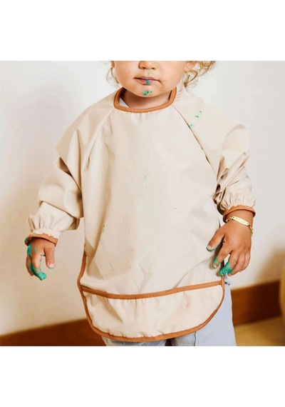 Uzun Kollu Leke Tutmaz Bebek Mama, Oyun Ve Aktivite Önlüğü Bej