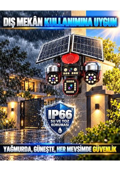 Ventus Sv459ıp 12mp 4 Kameralı 3 Motorlu +1 Sabit Sirenli Çift Solar Panel 20800mah Batarya