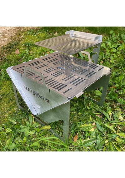 Kamp Ayısı Grillogybox Katlanır Pratik Asansörlü Mangal, 2mm Çelik, Özel Çantalı Gri