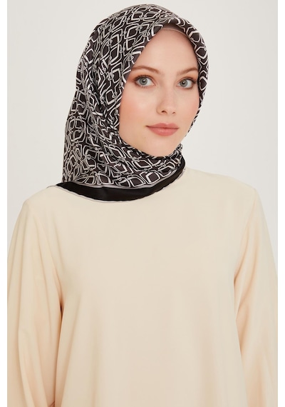Armine İpek Eşarp 2025 Kış - 9248-05 Siyah Gri Twill Siyah Camel