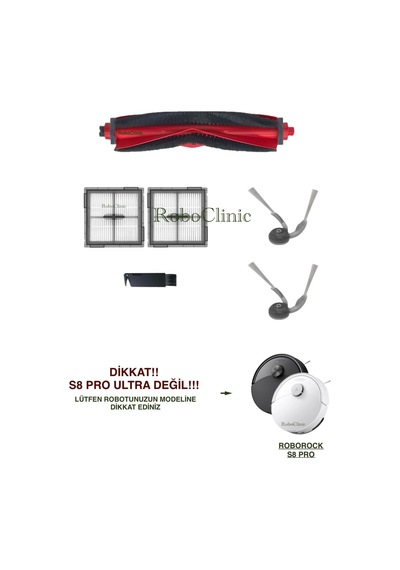Roborock S8 Pro / S8 Pro+ Ultra Değil Robot Süpürge Uyumlu Yedek Fırça, Hepa Filtre-6 Parça