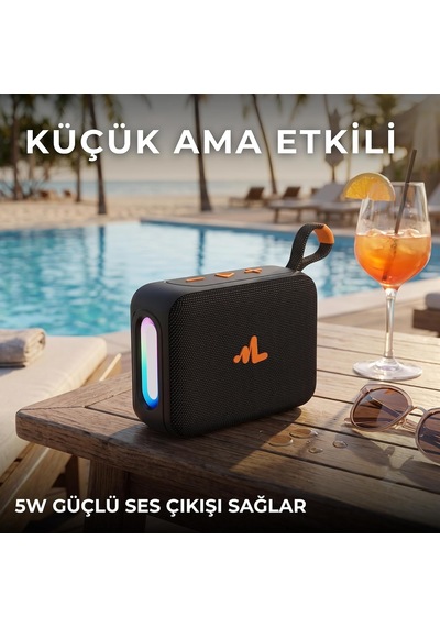 Lps-q220 Taşınabilir Kablosuz Bluetooth 5.4 Hoparlör - 5w Güçlü Ses, Tws Çift Eşleştirme, Led Işıklı, Microsd & Usb Girişli, Type-c Şarjlı Mini Hoparlör Siyah