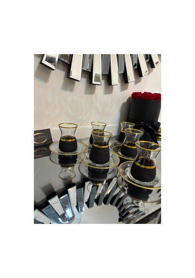 6 Kişilik 12 Parça Yaldızlı Black Çay Takımı, İrem Çay Seti, 6 Adet İrem Çay Bardağı Ve 6 Adet Çay Tabağı Siyah-gold 6 Kişilik 12 Parça Yaldızlı Black Çay Takımı, İrem Çay Seti, 6 Adet İrem Çay Bardağı Ve 6 Adet Çay Tabağı Siyah-gold