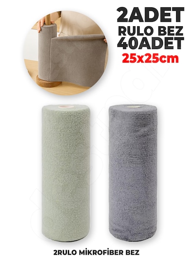 40 Adet 2 Rulo Mikrofiber Bez Koparılabilir Mikro Fiber Bez Kaliteli Mutfak Tezgah Bezi Yıkanabilir Gri - Yeşil