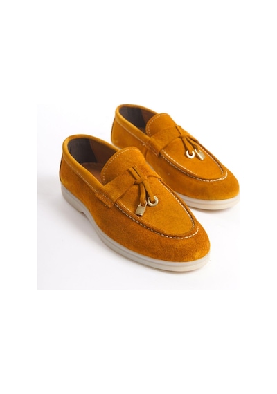 Mubiano Hakiki Deri Collection Kadın Süet Loafer & Babet Hardal -mckry1410-hrd Hardal