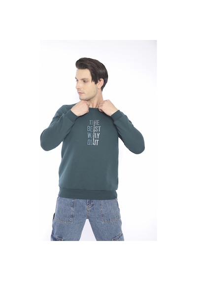 Escetic Erkek Spor Slimfit, Bisiklet Yaka Yeşil Sweatshirt-4273 Yeşil
