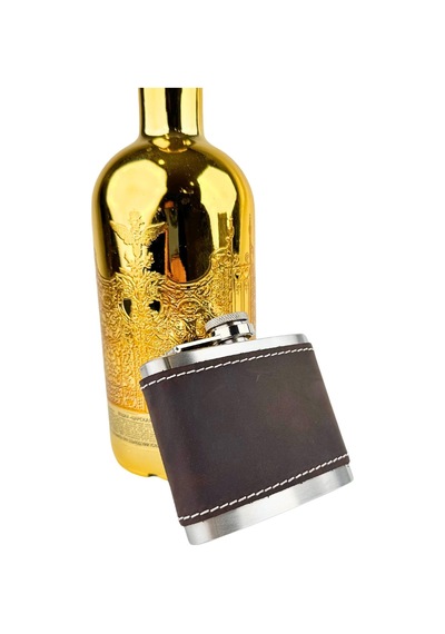 Perlotus 5 Oz 150 Cc Koyu Kahverengi El Yapımı Crazy Deri Kılıflı Çelik Viski Cep Matarası Kahverengi