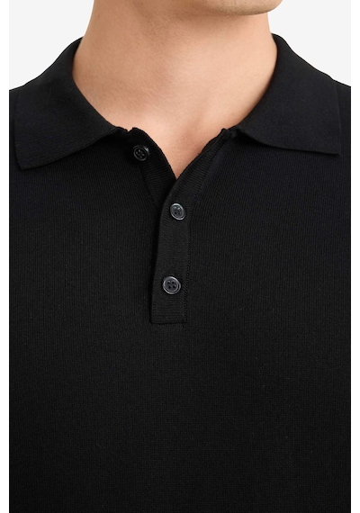 Defacto Standart Fit Polo Yaka Premium Düğmeli Triko Kazak D0454AX24AU Siyah