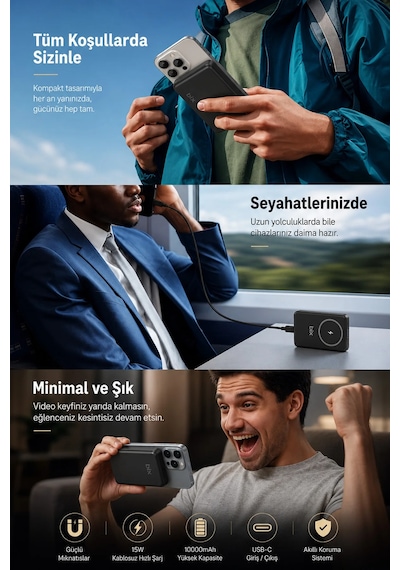 Exenar - Beyaz - İphone İle Uyumlu Magsafe Powerbank Kablosuz 15w Hızlı Şarj 20w Usb-c Hızlı Şarj Qi