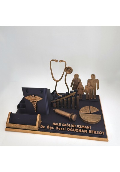 Kişiye Özel Halk Sağlığı Uzmanı Masa İsimliği Ve Kartvizitlik Gold - Siyah