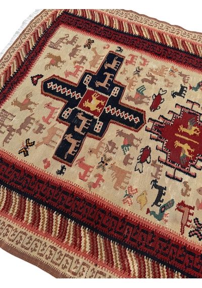 El Dokuma Sıfır İran Şiraz Kilimi 102x160 Krem Yün İnce Kilim