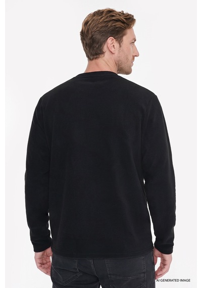 Ac&Co / Altınyıldız Classics Erkek Sıyah Anti-pilling Tüylenme Yapmayan Standart Fit Bisiklet Yaka Nakışlı Sweatshirt Polar Siyah