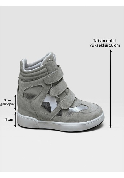 Erva'nın Butiği Gri Süet İsabe Gizli Topuk Dolgu Topuk 7 Cm Boy Uzatan Sneakers-6413