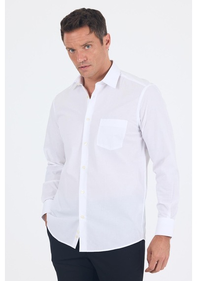 İmza Beyaz Uzun Kol Pamuklu Basic Comfort Fit Gömlek 1004250002 Beyaz