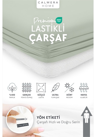 Calmera | %100 Pamuk Penye Lastikli Çarşaf | Çift Kişilik - Battal - King |  Yeşil
