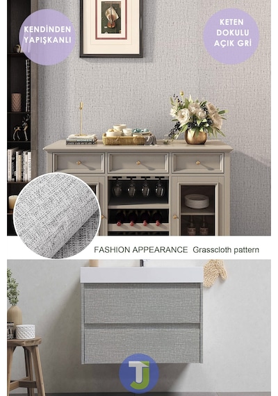 Technojet Kendinden Yapışkanlı Keten Görünümlü Mutfak Banyo Tezgah Duvar Dolap Masa Kaplama 60x500cm 001