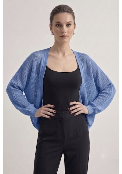 Neden Tekstil Premium Ajurlu İnce Triko Bolero Hırka - Mavi